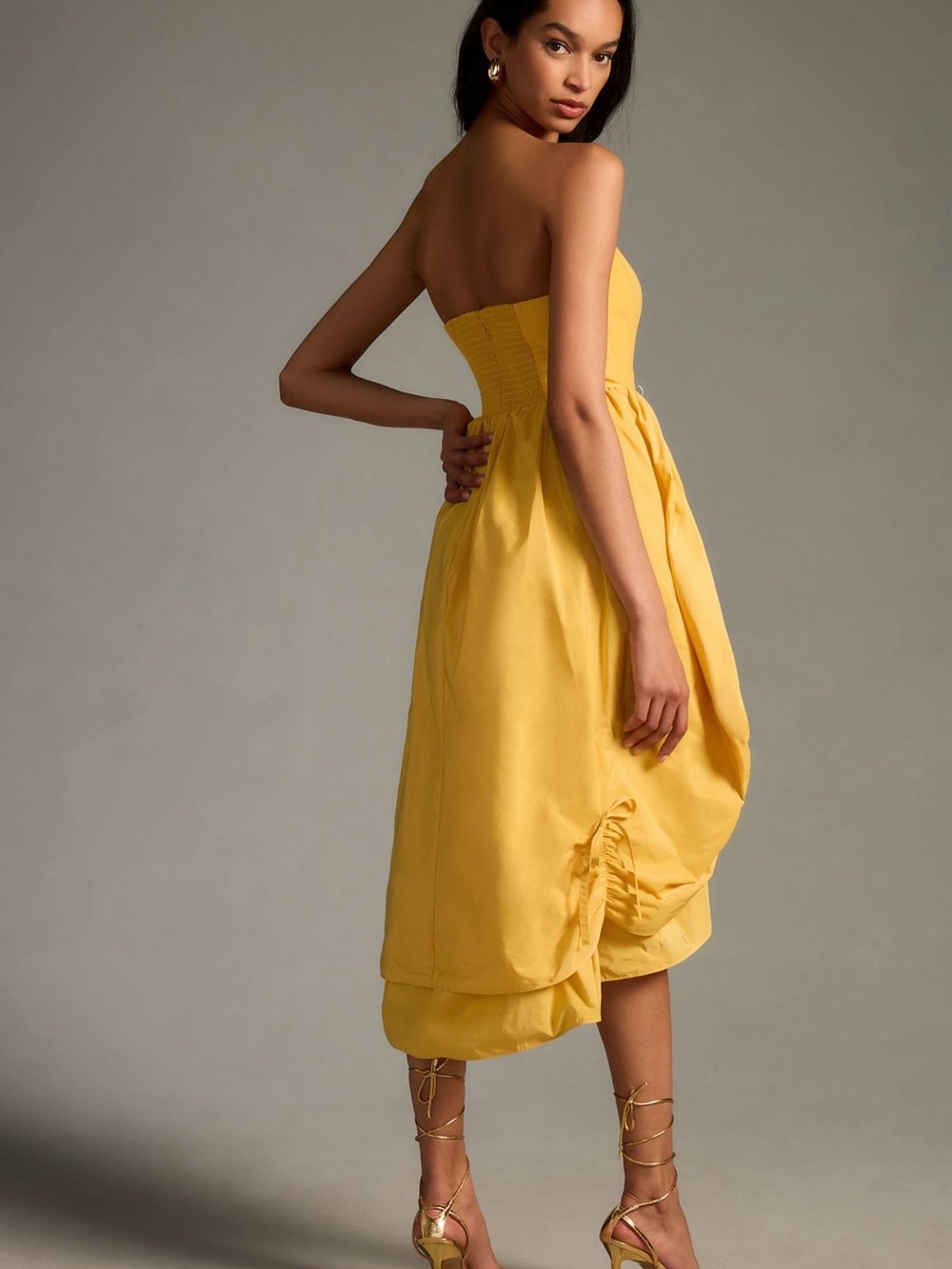 Anthropologie Corset High-Low Bubble Dress Mustard Yellow size L - Picture 2 of 10